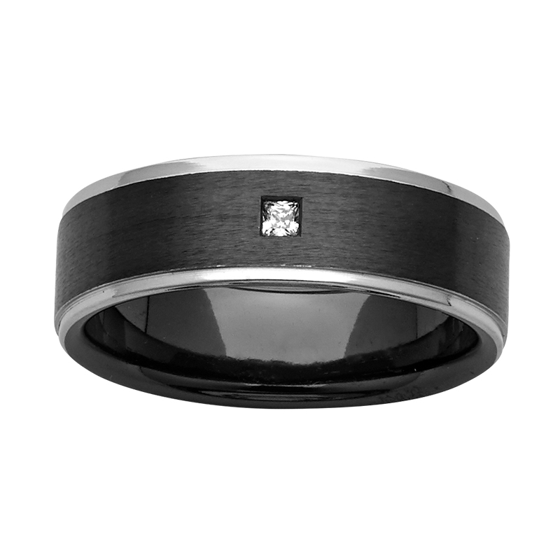 Black & White Zirconium Ring with princess cut diamond
